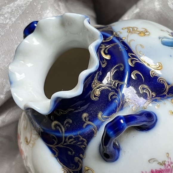 VINTAGE UNBRANDED Hand Painted Round Floral Vase 5" - Picture 4 of 11